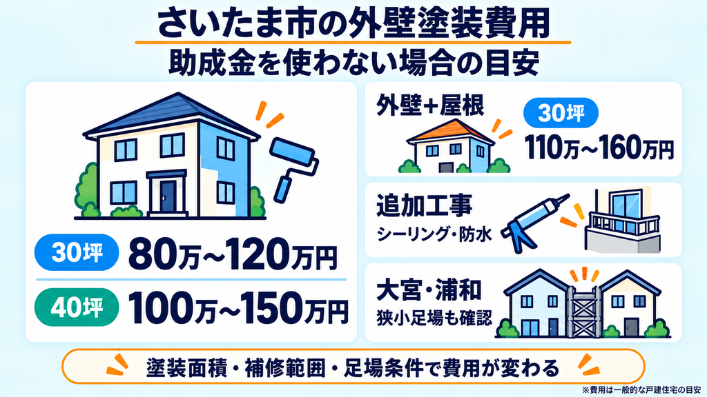 助成金を使わない場合のさいたま市の外壁塗装費用はいくら？