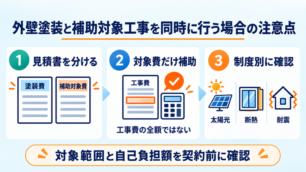外壁塗装と補助対象工事を同時に行う場合の注意点