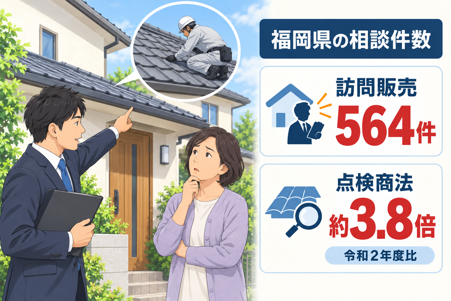 福岡県の相談は訪問販売564件、点検商法は令和2年度の約3.8倍