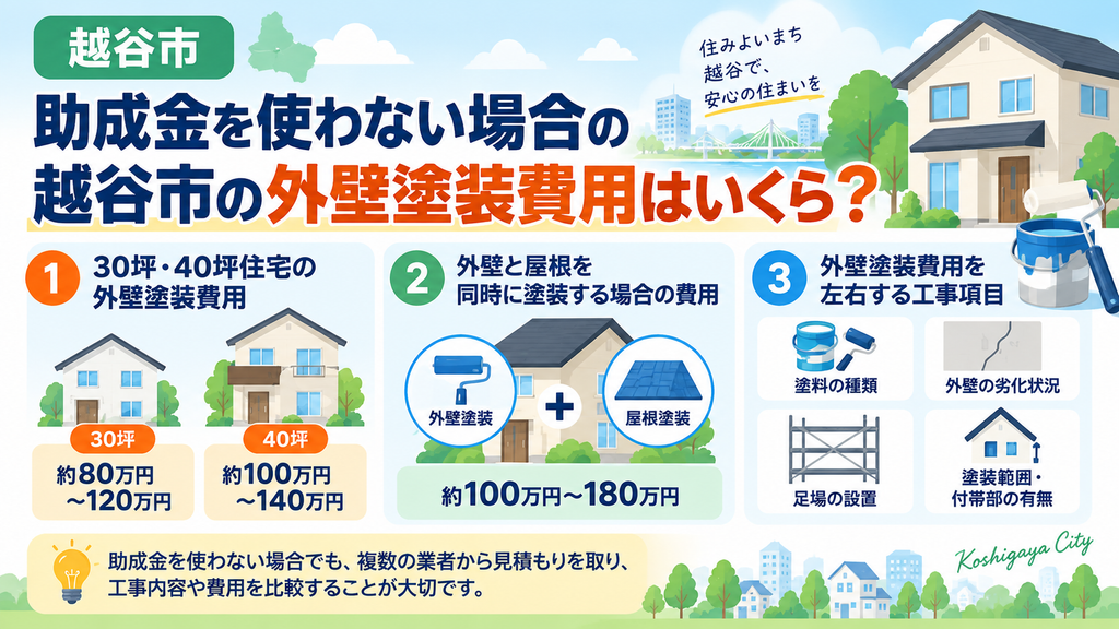 助成金を使わない場合の越谷市の外壁塗装費用はいくら?