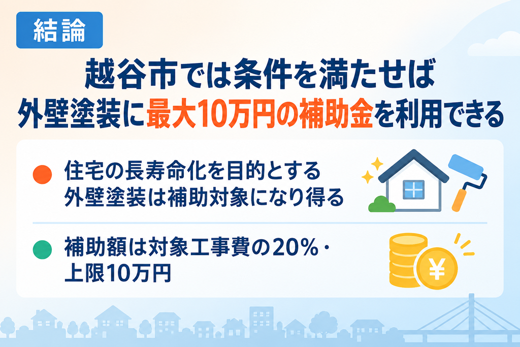 越谷市では条件を満たせば外壁塗装に最大10万円の補助金を利用できる