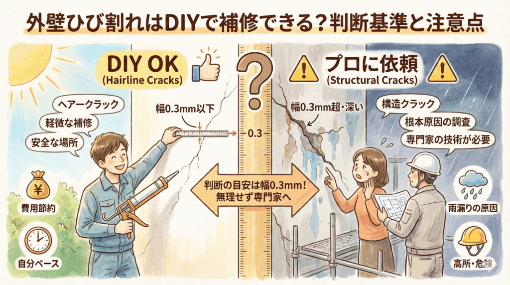 外壁ひび割れをDIYで補修できる判断基準と注意点図解