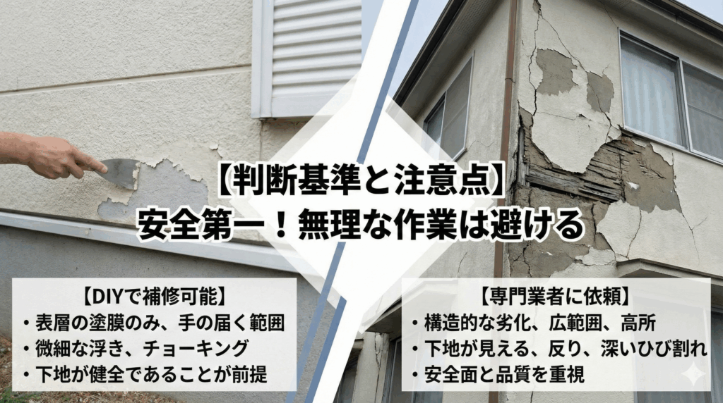 外壁塗装の剥がれをDIYで補修できる判断基準と注意点図解