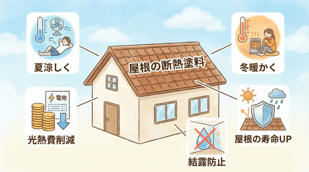 屋根の断熱塗料のメリット5つ図解