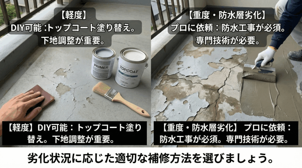 剥がれたベランダ塗装の補修方法図解