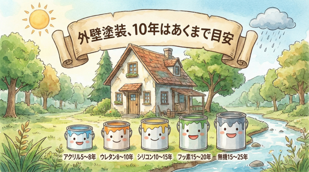 外壁塗装は10年で塗り替えるのは早い?塗料別の目安や影響を解説図解