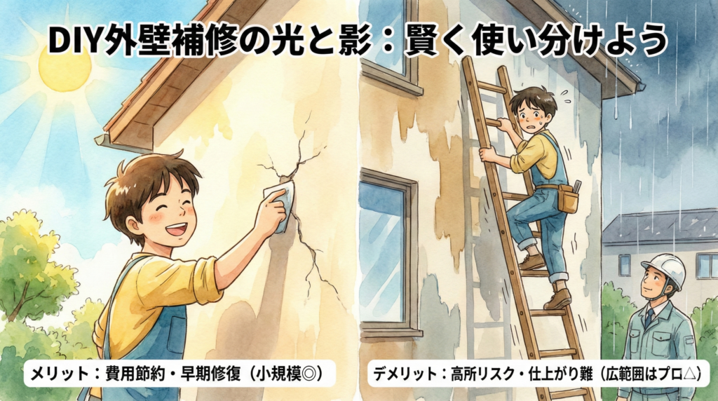 DIYで外壁補修するメリットとデメリット図解