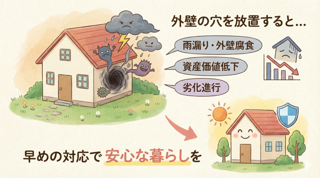 外壁に開いた穴を放置するとどうなる？図解