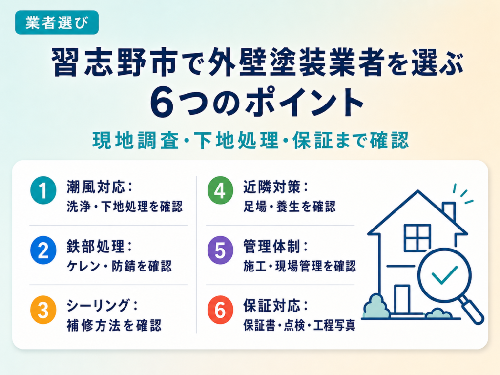 習志野市で外壁塗装業者を選ぶ6つのポイント