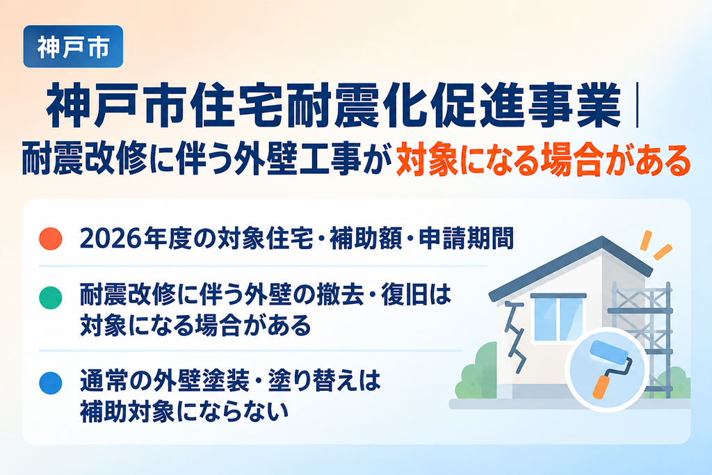 神戸市住宅耐震化促進事業｜耐震改修に伴う外壁工事が対象になる場合がある